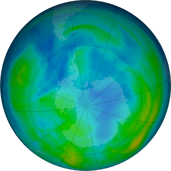 Antarctic ozone map for 12 May 2020
